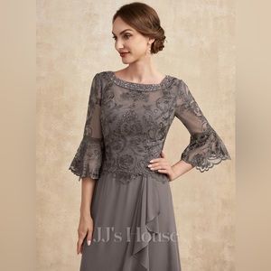 NWT Chiffon A-Line Lace Bell Sleeve Mother of the Bride Dress Gown